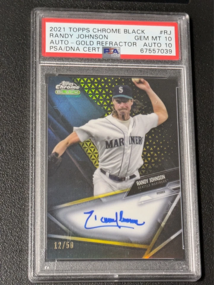 2021 topps chrome black randy Johnson gold refractor 12/50 auto 10 psa10 - Image 1 of 2