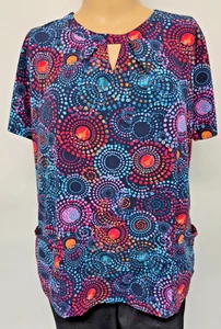 Butter-Soft XL Raindrop Abstract Dots Rings Multicolor Scrub Top Pockets Stretch - Picture 1 of 4