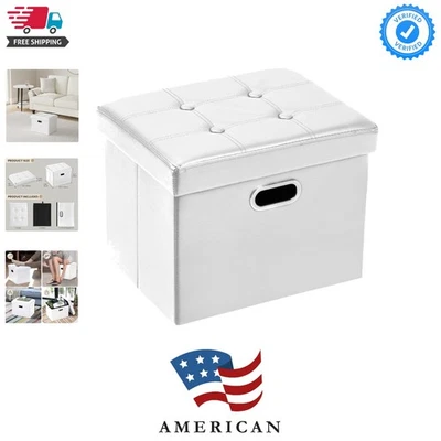 Sturdy Faux Leather Folding Ottoman: 17x13x13in Stylish Foot Rest & Organizer - Image 1 of 4