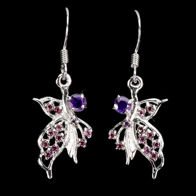 Pendientes redondos de plata esterlina Black Friday amatista 3 mm joyería de gema de rodolita Foto 1 de 4