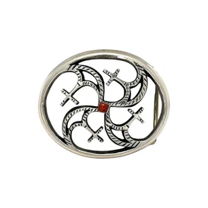 Aaron Anderson, Buckle, Coral, Sterling Silver, Navajo Handmade, 2" - Picture 1 of 3