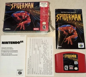 N64 Authentic Spider-Man Red Cartridge Complete W/Box Manual Tested CLEAN CIB - Picture 1 of 14