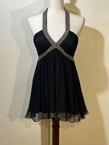 Express Perlen Haltar Bluse schwarz Seide Empire Taille V-Ausschnitt - Bild 1 von 17