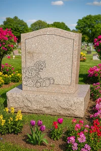 Muschel rosa Granit Denkmal (16x18x6) polierter Grabstein mit Sockel MN-42B - Bild 1 von 2