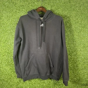 Vintage Adidas Hoodie Mens Medium Center Logo Black Skateboarding Y2K Baggy - Picture 1 of 8