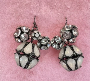 Orecchini a goccia vintage anni 50 dichiarazione strass e perle a goccia art deco rosa 1,75" - Foto 1 di 15