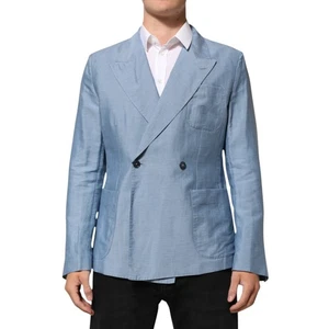 DOLCE & GABBANA Blazer Light Blue Linen Double Breasted Men Jacket IT52/US42/XL - Picture 1 of 9