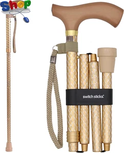 Quality Switch Stick Luxury Engraved Pearl Walking Stick - Folding and Adjustabl - Picture 1 of 12