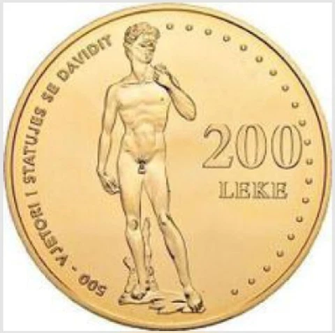 Albania 200 Lekë 2001 "David" Gold Coin UNC Cover