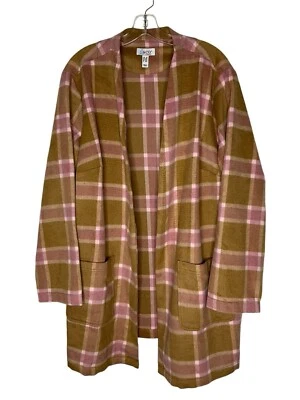 Denim & Co. Chaqueta Larga a Cuadros Sin Cuello con Bolsillos Tostado A Cuadros Talla 2X Nueva Foto 1 de 4