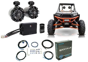 2) Altavoces de torre Rockville 6,5" negros + amplificador MB QUART + Bluetooth 4 RZR/ATV/UTV/Carrito - Imagen 1 de 12