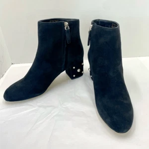 Kate Spade Womens 10 B Black Suede Taraji Faux Pearl Zip Block Heel Bootie - Picture 1 of 12