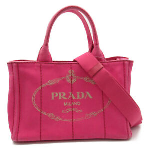 PRADA Canapa Tote shoulder crossbody Bag canvas Pink Used
