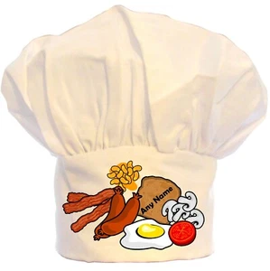 PERSONALISED CARTOON FULL ENGLISH BREAKFAST PRINT CHEFS HAT BBQ POLYESTER GIFT - Picture 1 of 2
