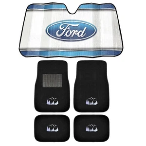 NEW MOUNTAIN 4pc Carpet Car Truck Floor Mat SET & FORD BLUE WHITE AUTO Sunshade - Picture 1 of 5