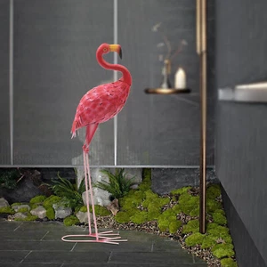 Metal Birds Yard Art Outdoor Statue, Large Pink Flamingo Lawn Ornaments 1PCS - Picture 1 of 12