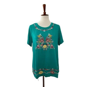Jodifl Anthropologie Damen Blumen bestickt Boho Top Kurzarm M Medium - Bild 1 von 8