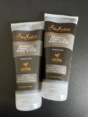 2件乳木果保湿非洲黑皂竹炭身体磨砂6盎司 — 第 1/2 张图片