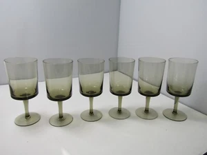 6 OLD MID-CENTURY SLEEK WATER GOBLETS SMOKEY GREY GLASSES - Picture 1 of 3