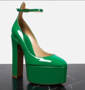 Women's Dress High Heel Platform Ankle Strap Party Shoes Shiny Leather Clubwear - Picture 1 of 29
