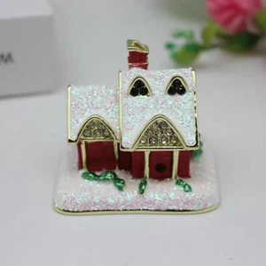 Jewelry Box Metal Multicolor Christmas House Small Modern Carved Enameled Gift - Imagen 1 de 17