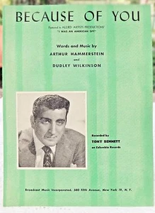 PARTITURAS DE COLECCIÓN - 1940 BECAUSE OF YOU DE HAMMERSTEIN & WILKINSON - Imagen 1 de 2
