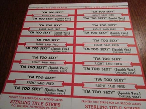 10 Vtg Right Said Fred I'M TOO SEXY & Spanish Version Jukebox FULL Title Strips - Picture 1 of 1