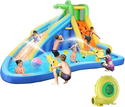 8-in-1 Inflatable Water Bounce House Slide Castle with Blower for Kids Backyard - Image 1 of 4