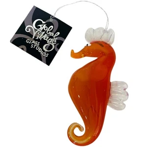 Orange Seahorse Art Glass Christmas Tree Hanging Ornament Global Village Studios - Picture 1 of 10