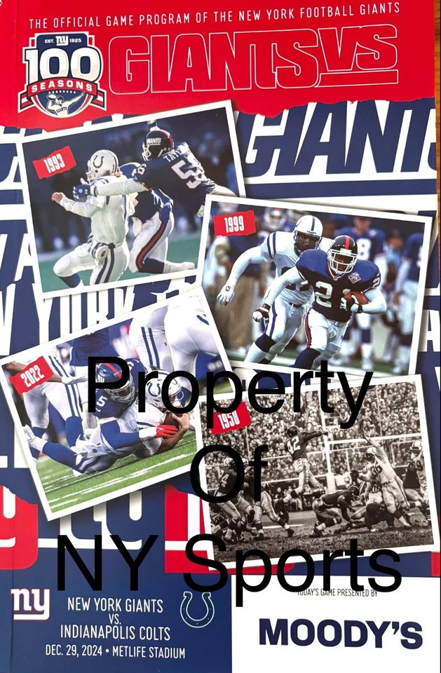2024 NEW YORK GIANTS INDIANAPOLIS COLTS PROGRAM 12/29 100 SEASONS IN STOCK - Image 1 of 1