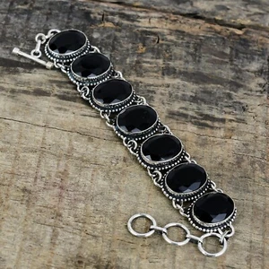 Black Spinel Gemstone Handmade 925 Sterling Silver Bracelet For Birthday Gifts - Picture 1 of 4