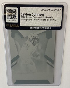 Jaylon Johnson 2020 Panini Elite Rookie Black Printing Plate MBA Authentic #1/1