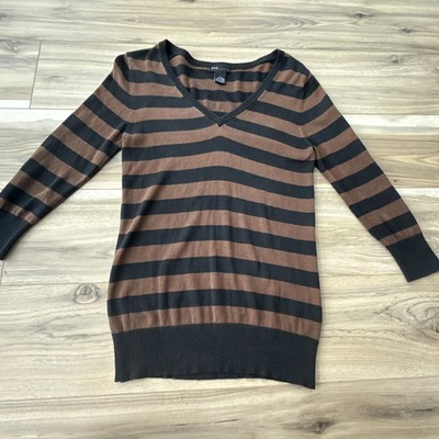 Suéter ligero para mujer Grace Elements S a rayas negro marrón cuello en V Foto 1 de 4