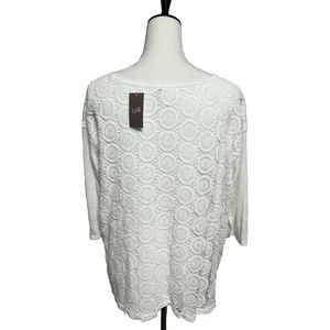 J Jill Top Womens Large White Crochet Lace Overlay Linen Blend Oversized NWT - Picture 1 of 11