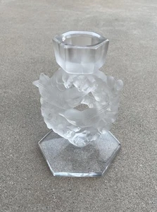 Lalique Crystal 6.5” Mesanges Love Birds & Wreath Candlestick Holder - Picture 1 of 4