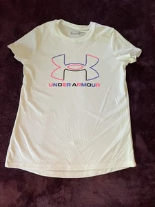 Camiseta Under Armour Niñas Talla Y Med Deportiva Manga Corta Blanca Colorido Logo - Imagen 1 de 5