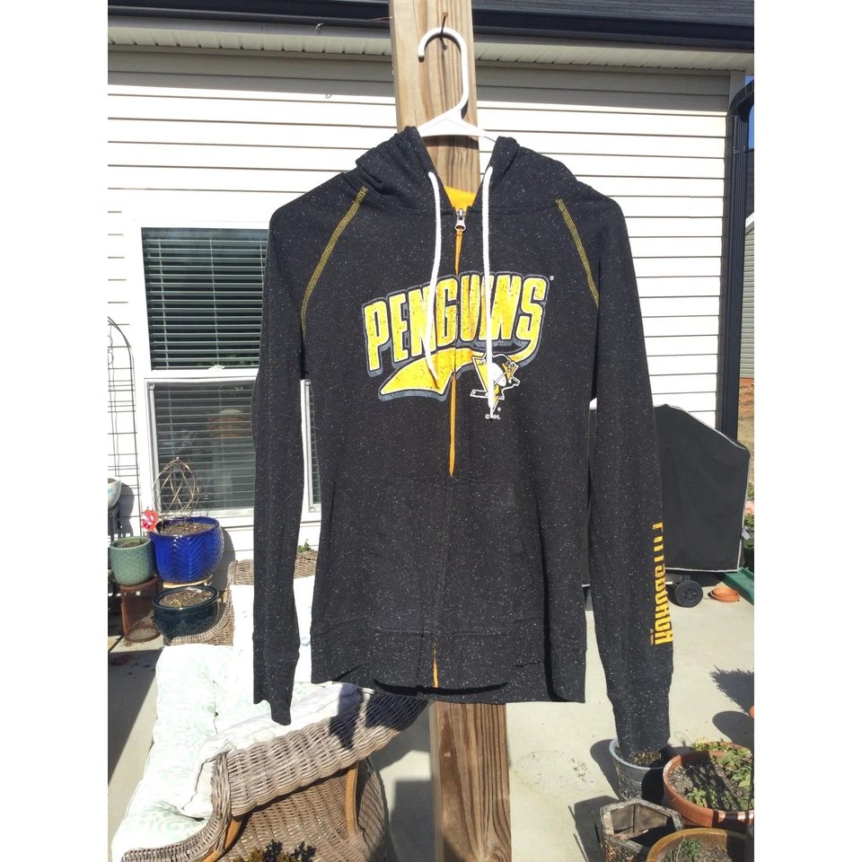 NHL womens full zip hoodie M medium 8 10 grey gray penguins Pittsburgh hockey - Image 1 of 4