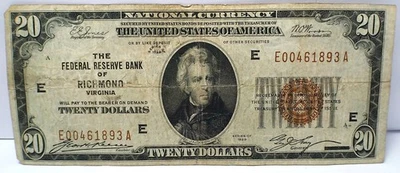 1929 $20 Federal Reserve Bank Note Twenty Dollar FRBN of Richmond Fr. 1870-E - Image 1 of 4