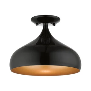 Livex Lighting 41050 Amador 12"W Semi-Flush Ceiling Fixture - Shiny Black / - Picture 1 of 12