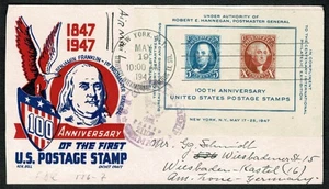 SG72E UNITED STATES 1947 FDC Centenary of US stamps Cinderella's at back nr 1 - Picture 1 of 2