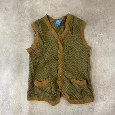 Pendleton Sweater Vest Mens Medium Lambs Wool Herringbone Vintage Jumper, Green - Image 1 of 4