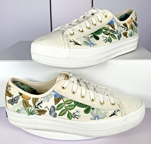 KEDS x Rifle Paper Co. Women’s Triple Kick Sneakers Blue Fields Embroidered, 8 - Picture 1 of 18