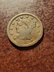 1847 Braided Hair Copper Large Cent, Philadelphia     inv07    p382gj - Picture 1 of 2