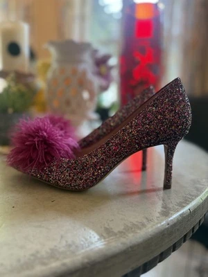 Kate Spade New York Marabou Heel 8.5 Pink Magenta Glitter - Image 1 of 4
