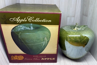 Galleta Barril Vidrio Verde Manzana Tamaño 6" x 6" Fruta Decoración Hogar *Errores MFG Foto 1 de 4