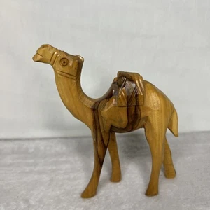 Vtg Hand Carved Wood Camel Figurine Middle Eastern Wooden 4x4” Nativity - Picture 1 of 9