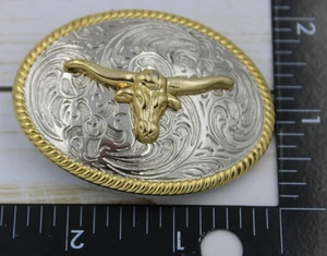 Kinder Western Gürtelschnalle Stier Cowboy Cowgirl gold/silberfarben Schwermetall - Bild 1 von 2