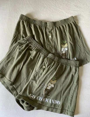 De Colección Y2K Ejército Mocoso Comando Boxer Pantalones Cortos para Sudar Adulto OS Verde Logo Cintura Elástica Foto 1 de 4