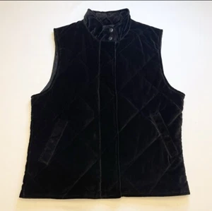 Vintage 90’s Climate Zone Women Small Black Velvet Quilted Puffer Vest Pocket - Picture 1 of 9
