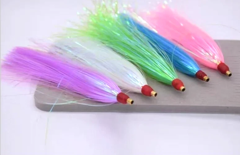 20 Mylar Hair Sea Striker Plumero Bucktail Jig Teaser Señuelo de Pesca Fluke Bass Rig Foto 1 de 4